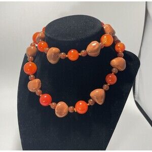 Vintage Carnelian Agate Beaded Necklace Natural Red Brown Polished Screw Clasp